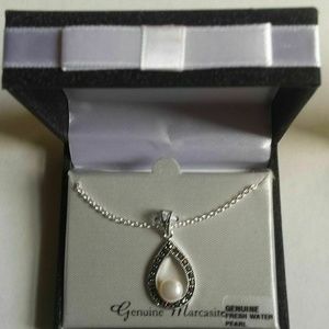MARSALA Marcasite Fresh Water Pearl Necklace NEW